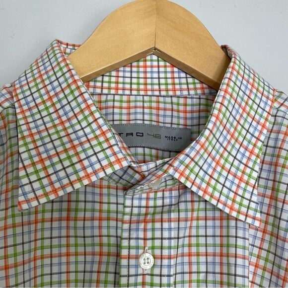 ETRO Shirt Men's 46‎ Long Sleeve Colorful Check Cotton Dress Button Italy - Picture 1 of 9